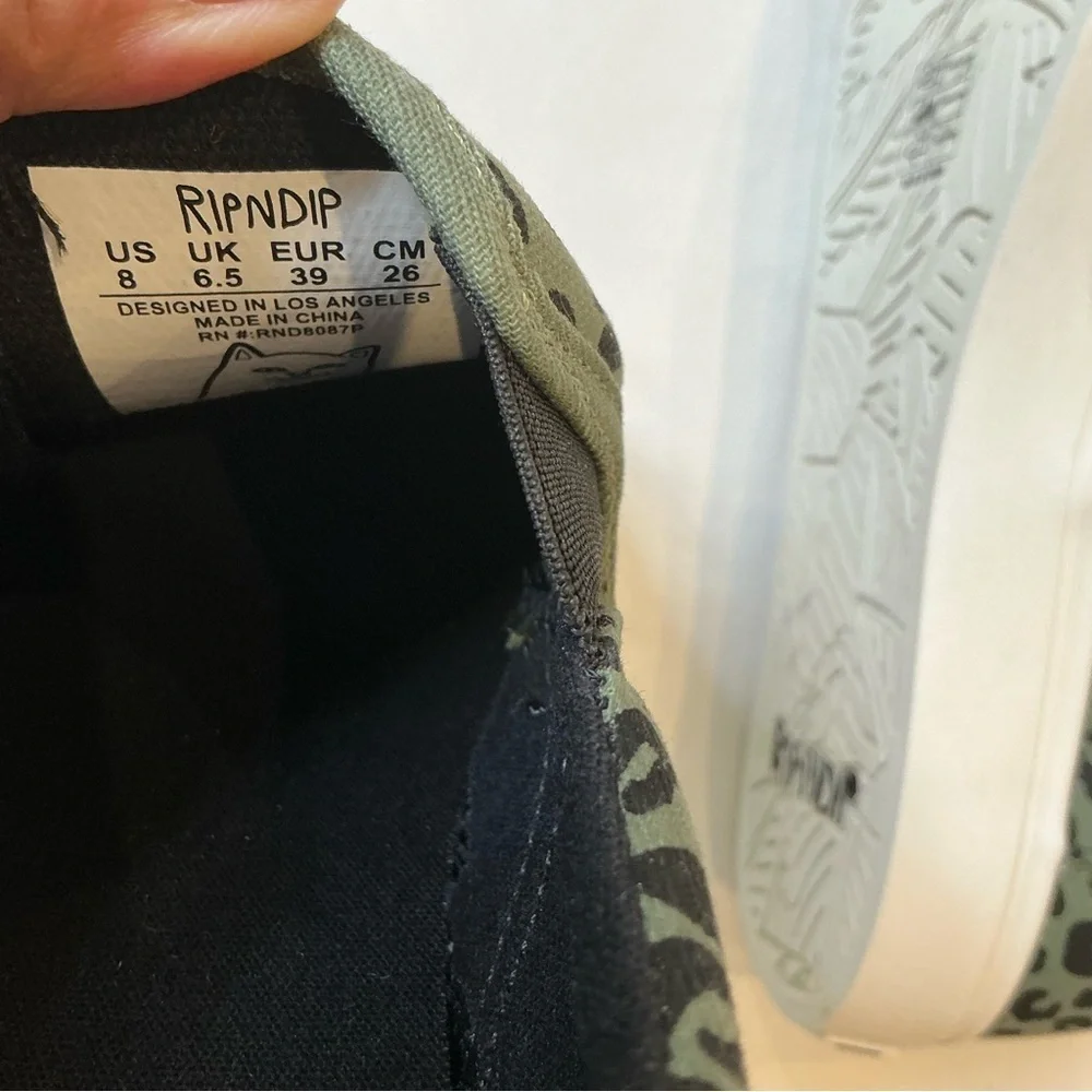 RipNDip Leopard Print Slip-On Sneakers Black and Green Size 8